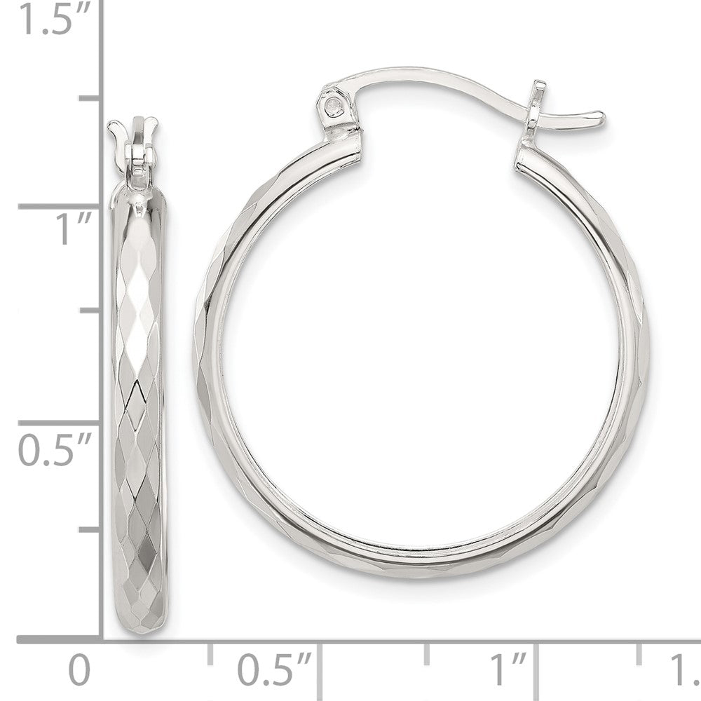 Sterling Silver Polished Textured Hoop Earrings