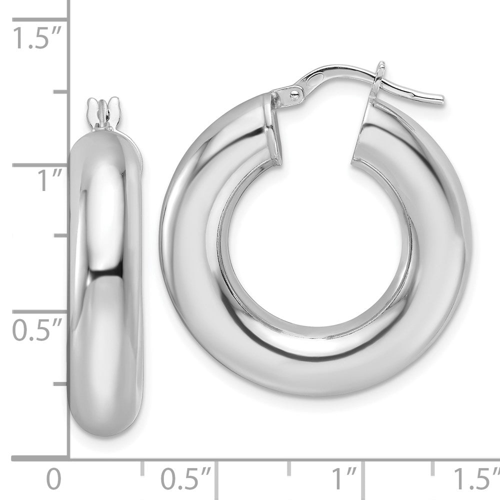 Sterling Silver Rhod-plated Polished 6mm Hollow Tube Hoop Earrings