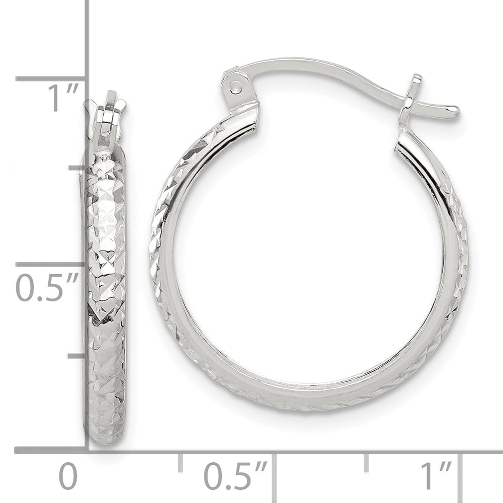 Sterling Silver Polished Diamond-Cut 3mm Round Hoop Earrings