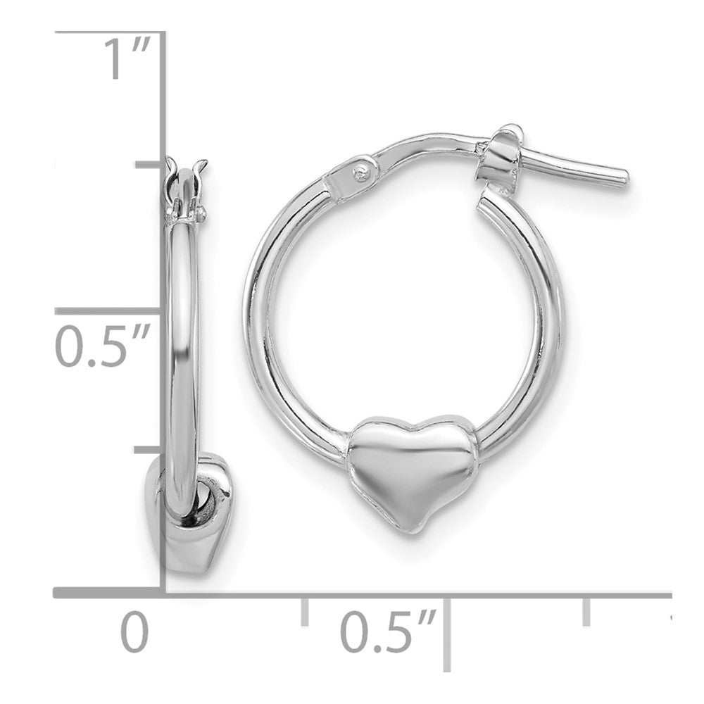 Sterling Silver Rhod-plated Polished Heart Small Round Hoop Earrings