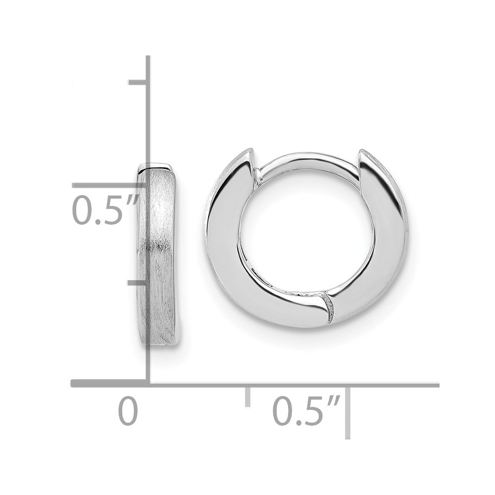 Sterling Silver Rhodium-plated Brushed 3x13mm Hinged Hoop Earrings