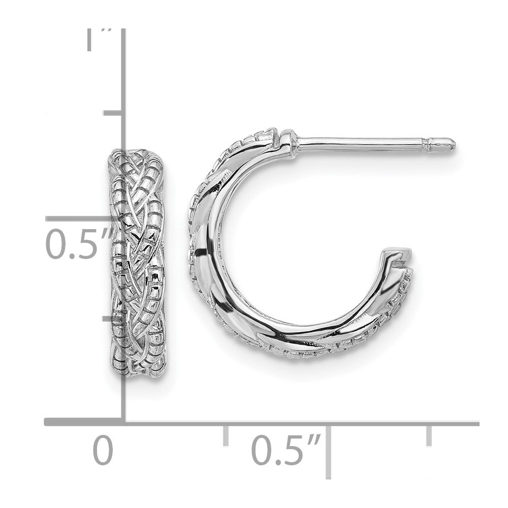 Sterling Silver Rhodium-plated Textured Braided C-Hoop Earrings