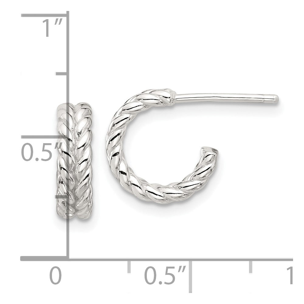Sterling Silver E-coated Polished Braided Post C-Hoop Earrings