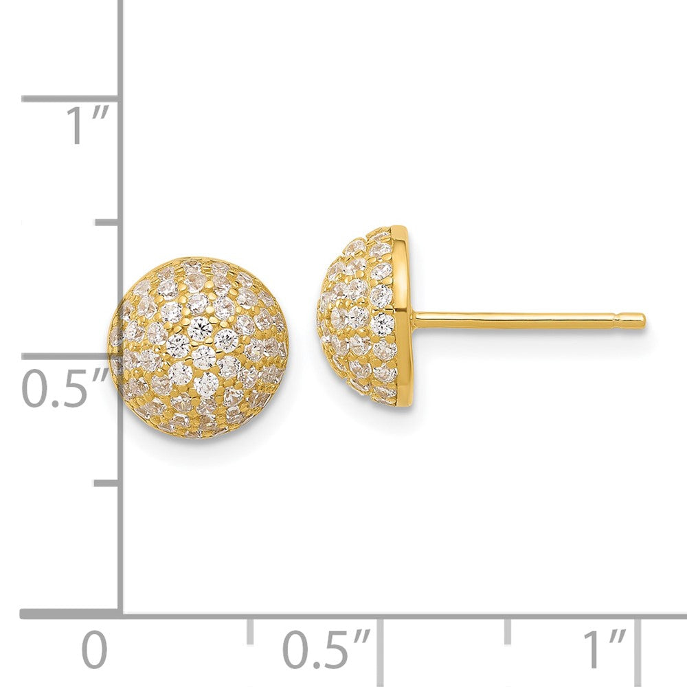 Sterling Silver Gold-tone Pav‚ CZ Domed Post Earrings