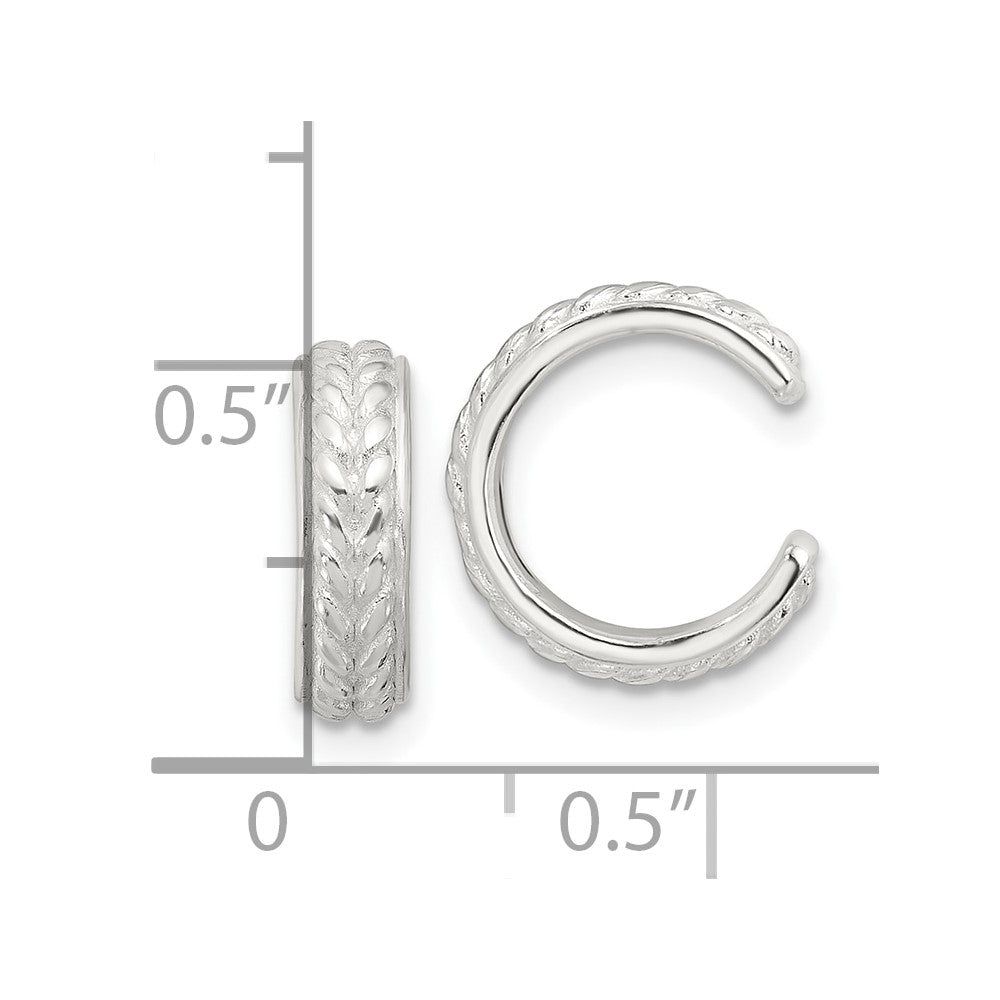 Sterling Silver E-Coating Polished and Textured Pair of 2 Cuff Earrings