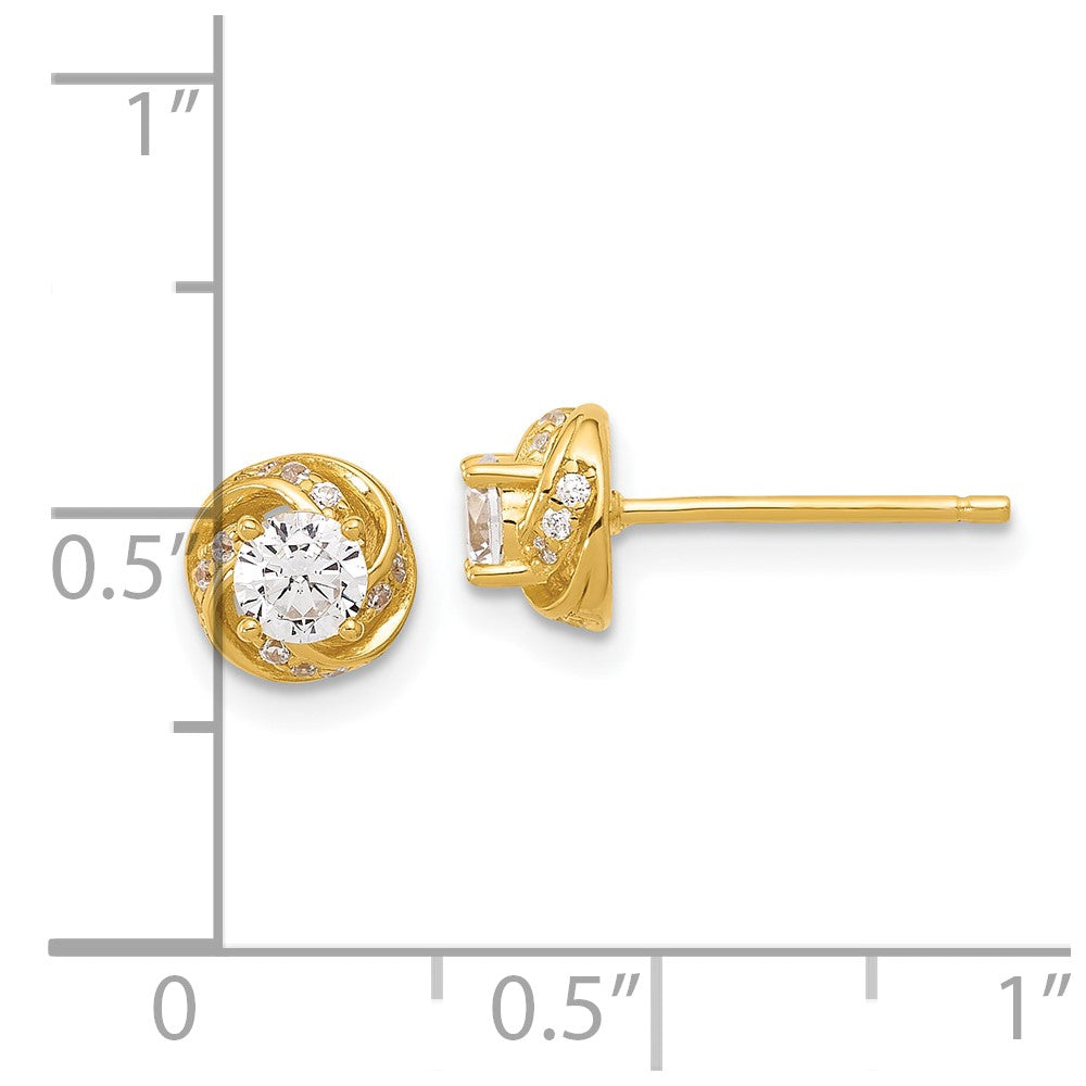 Sterling Silver Gold-tone Polished Swirl CZ Circle Post Earrings