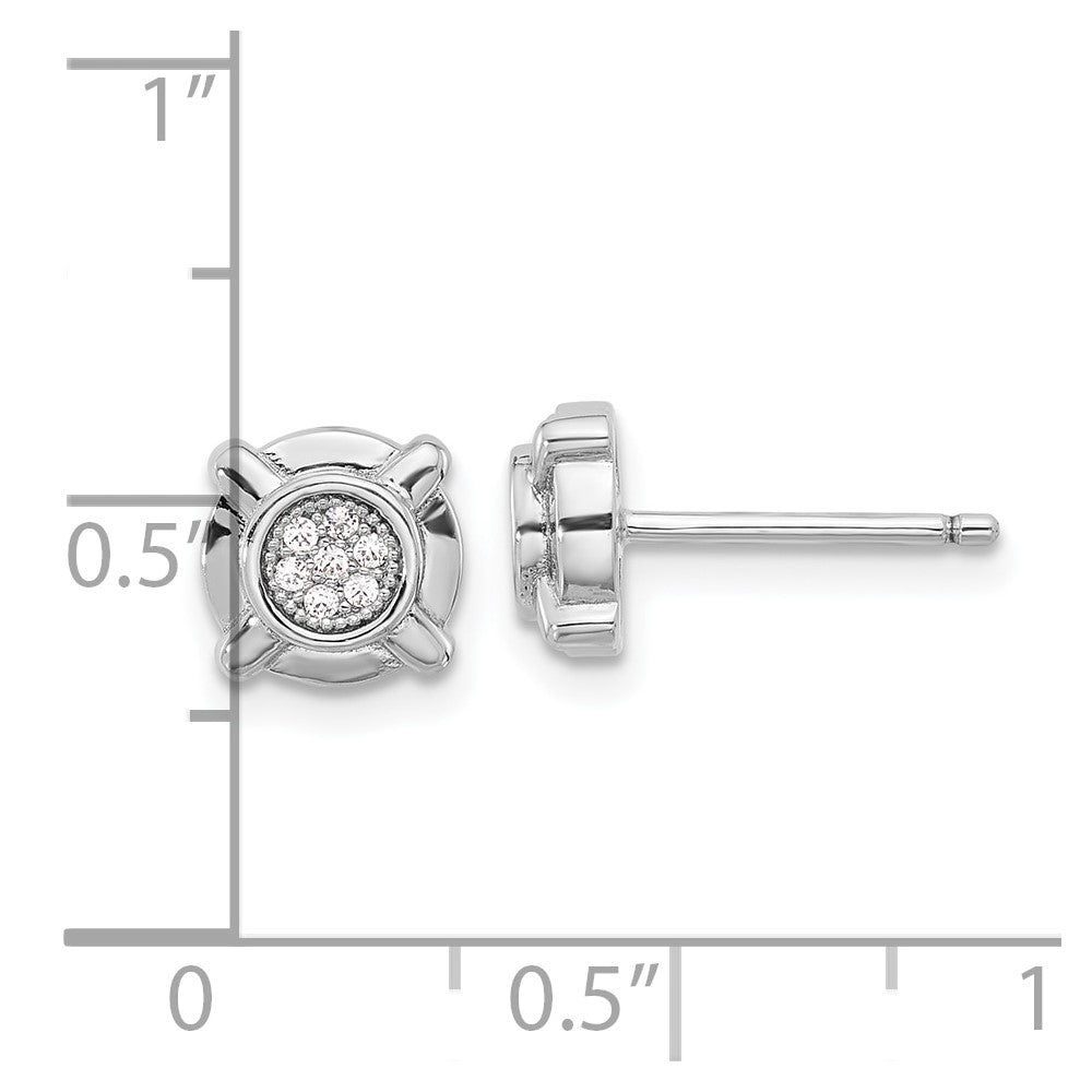 Sterling Silver Rhodium-plated Polished CZ Circle Post Earrings