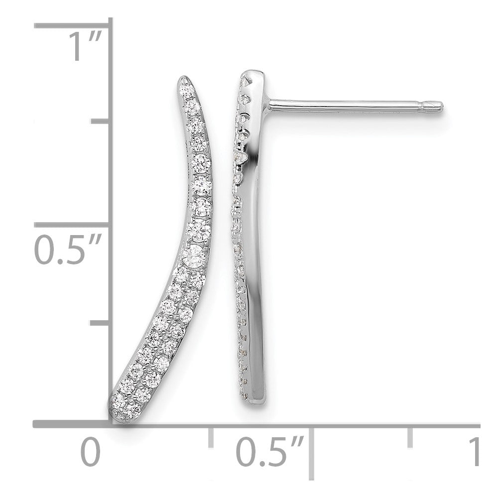 Sterling Silver Rhod-plated Polished Graduated CZ Drop Post Earrings