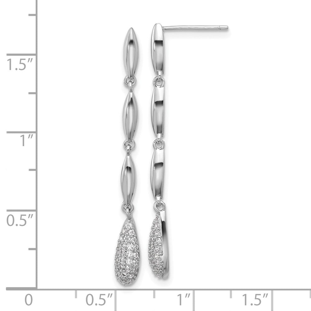 Sterling Silver Rhod-plated Polished CZ Teardrop Post Dangle Earrings