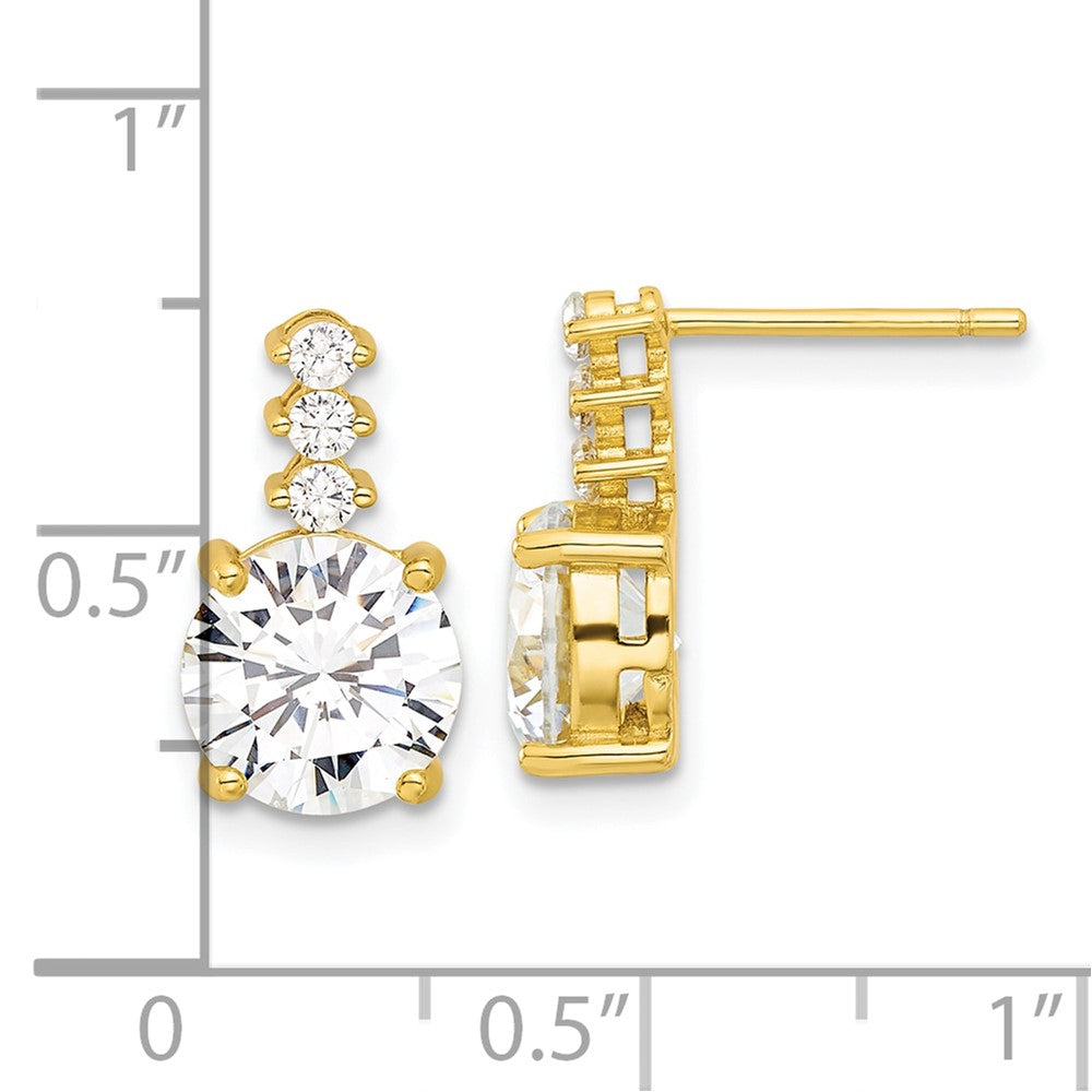 Sterling Silver Gold-tone Polished 8mm CZ Post Dangle Earrings