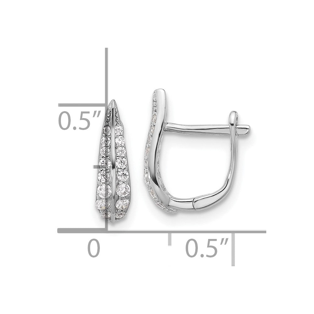 Sterling Silver Rhodium-plated CZ Leaf Hinged Hoop Earrings