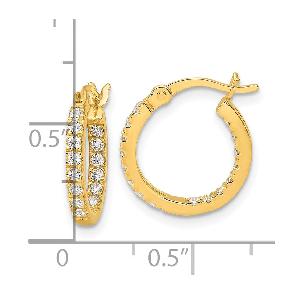 Sterling Silver Gold-tone Polished In/Out CZ Round Hoop Earrings