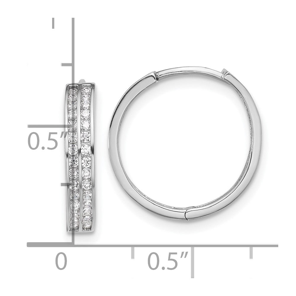Sterling Silver Rhodium-plated 2 Row CZ Hinged Hoop Earrings