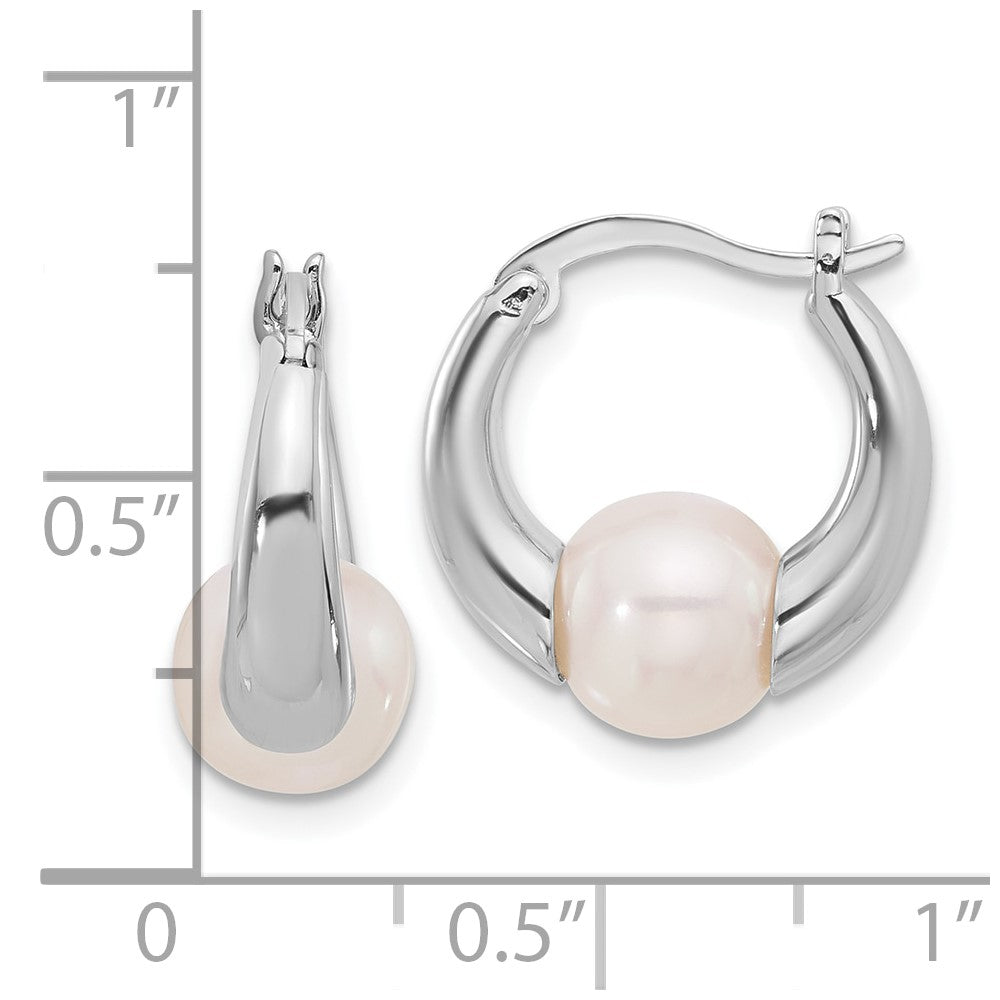 Sterling Silver Rhodium-plated 7.5-8mm FWC Pearl Hoop Earrings