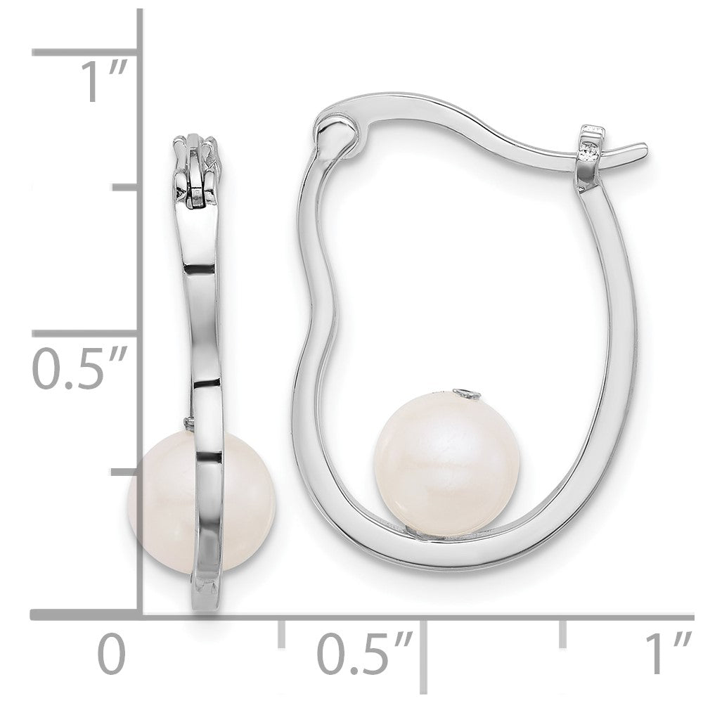 Sterling Silver Rhodium-plated Polished 6.5-7mm FWC Pearl Hoop Earrings
