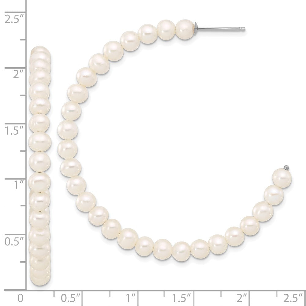 Sterling Silver Rhodium-plated 4-5mm White Semi-Round Freshwater Cultured Pearl C-Hoop Earrings