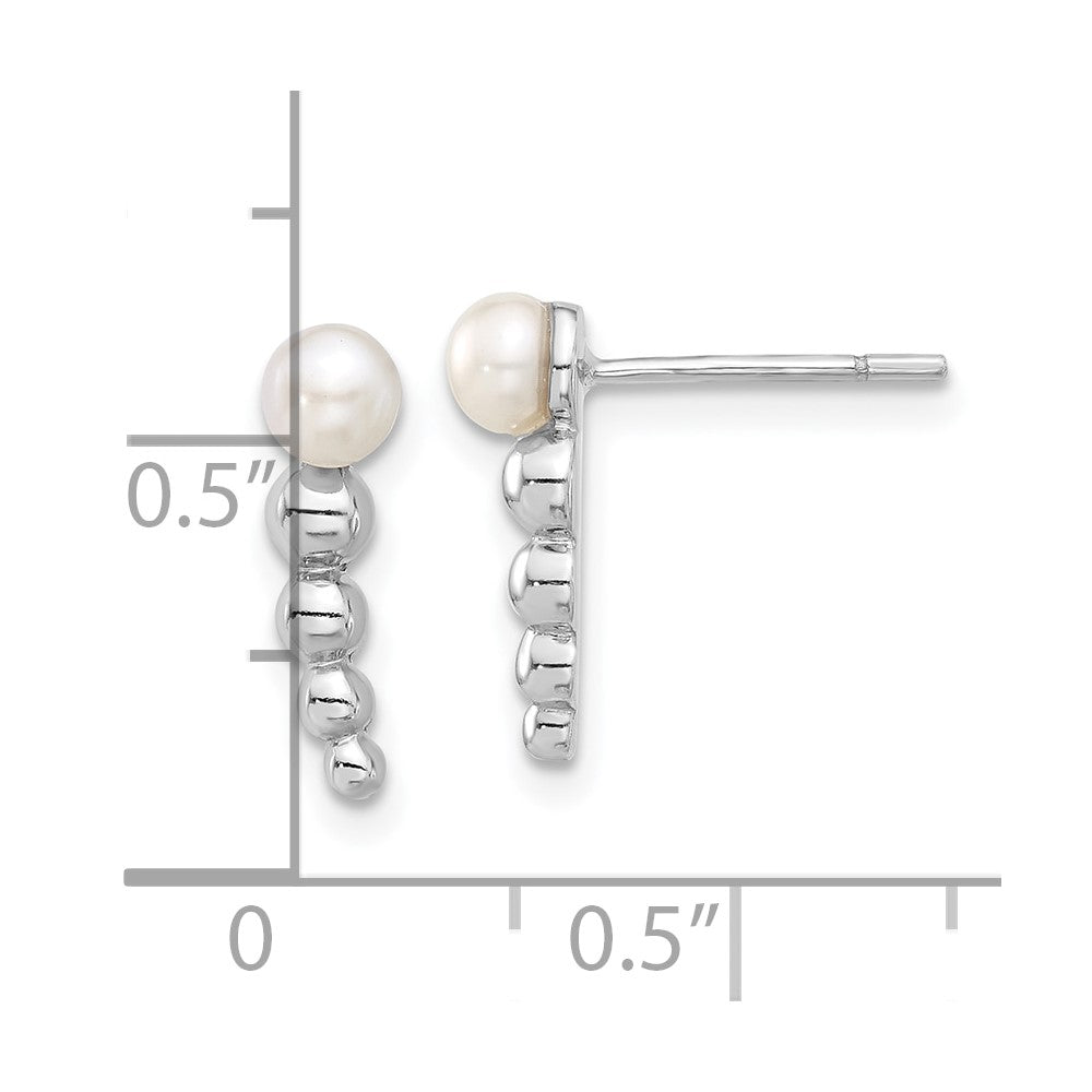 Sterling Silver Rhodium-plated Beaded 4mm FWC Pearl Post Dangle Earrings
