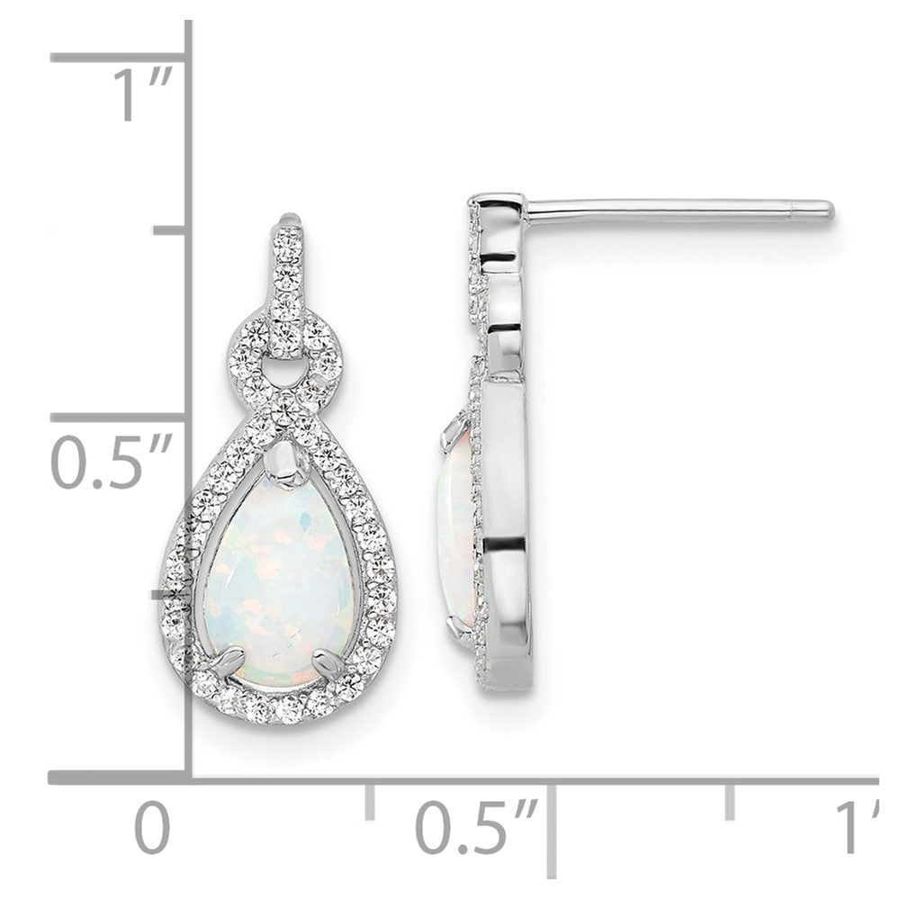 Sterling Silver RH-plated Cr. Opal & CZ Teardrop Post Dangle Earrings