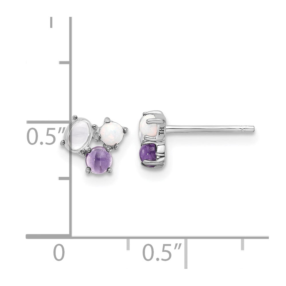 Sterling Silver Rhodium-plated CZ Created Opal & Amethyst Post Earrings