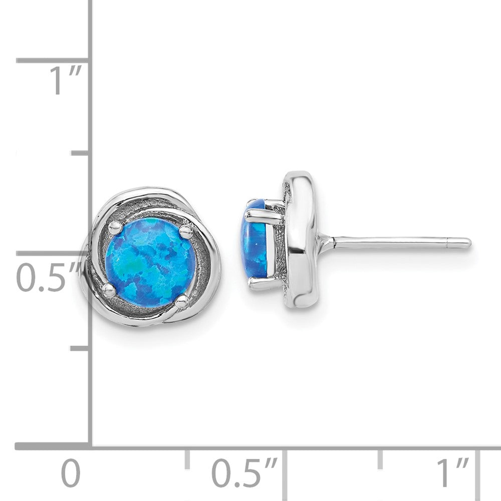 Sterling Silver RH-plated Polished Blue Cr. Opal Swirl Circle Post Earrings