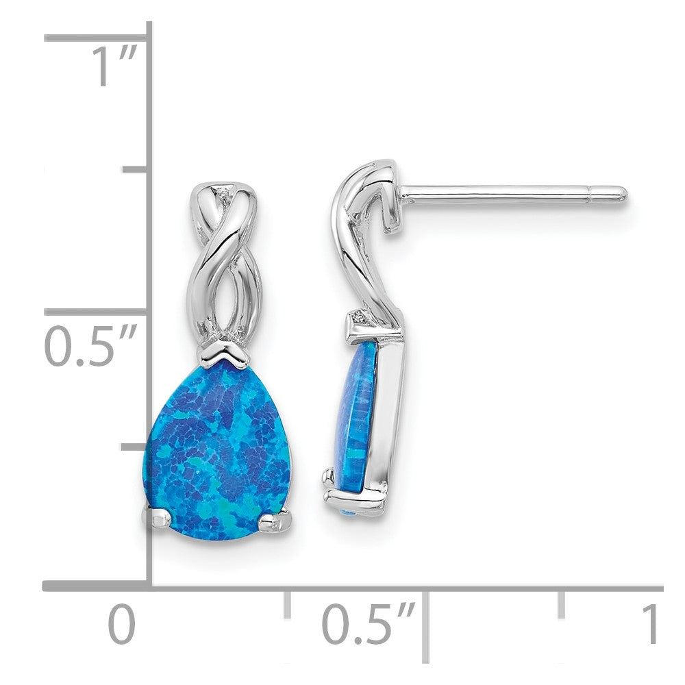 Sterling Silver RH-plated Polished Blue Cr. Opal Teardrop Post Earrings