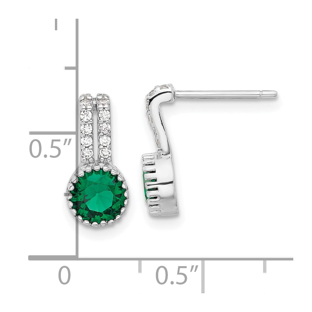 Sterling Silver RH-plated Polished Two Row Green/White CZ Post Earrings