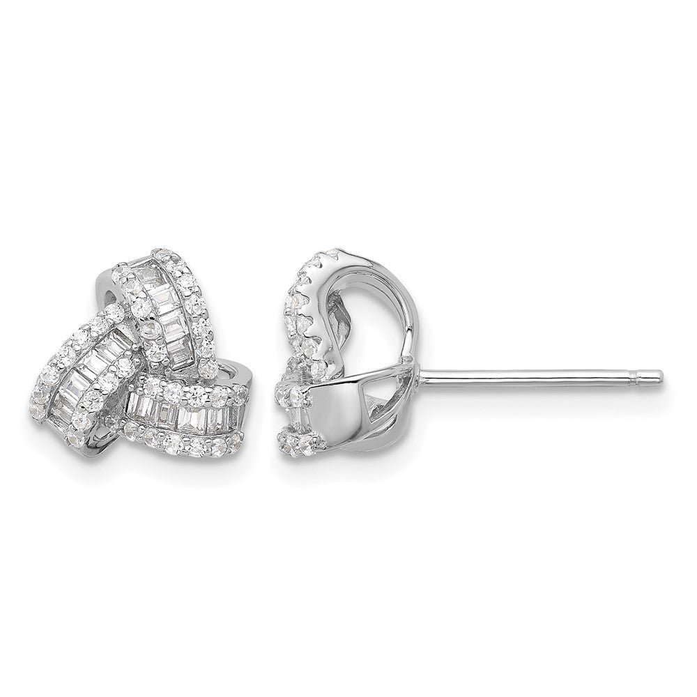 Sterling Silver Rhodium-plated CZ Love Knot Post Earrings