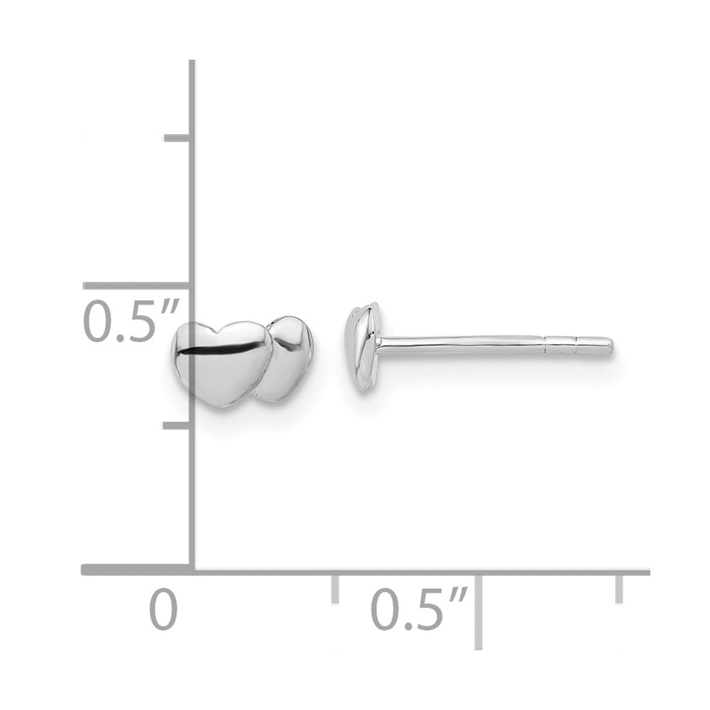 Sterling Silver Rhodium-plated Polished Double Heart Post Earrings