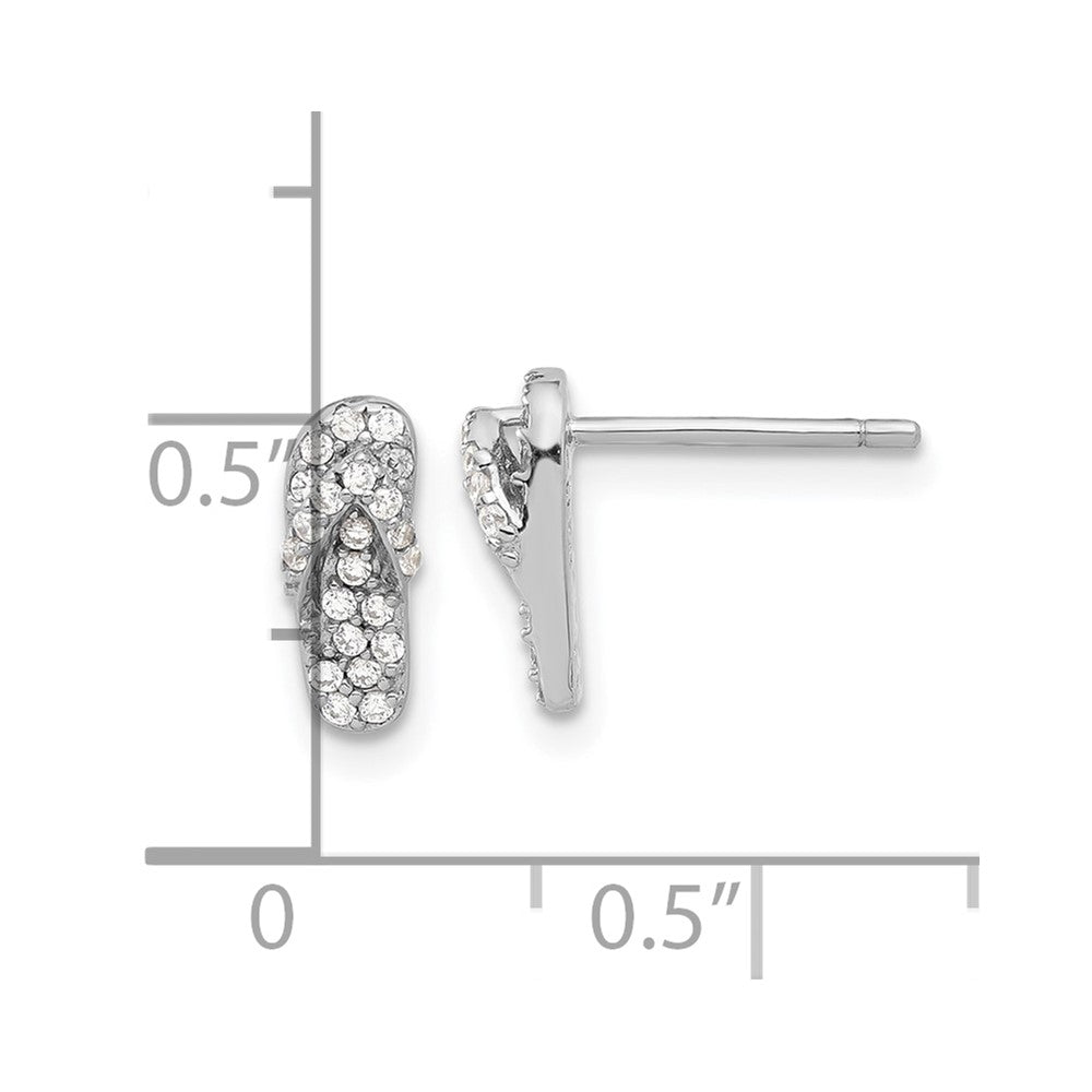 Sterling Silver Rhodium-plated CZ Flip Flop Post Earrings