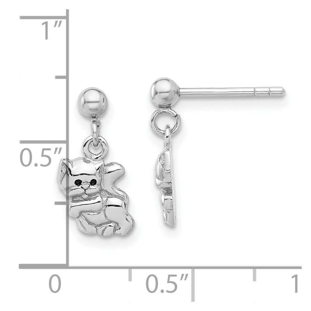 Sterling Silver Rhodium-plated Enameled Cat Post Dangle Earrings