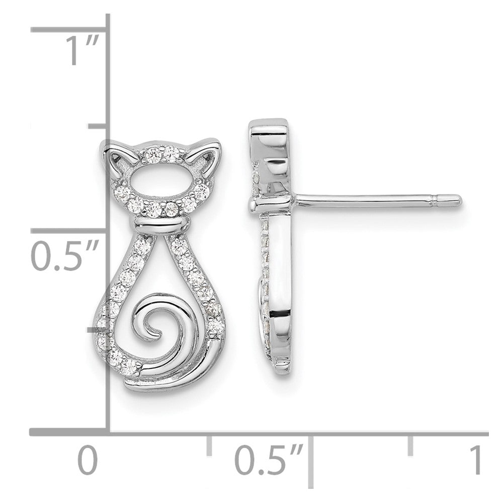 Sterling Silver Rhodium-plated CZ Cat Post Earrings