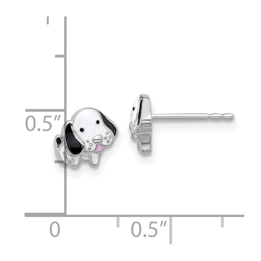 SS Rhodium-plated Black and White Enamel Dog Post Earrings