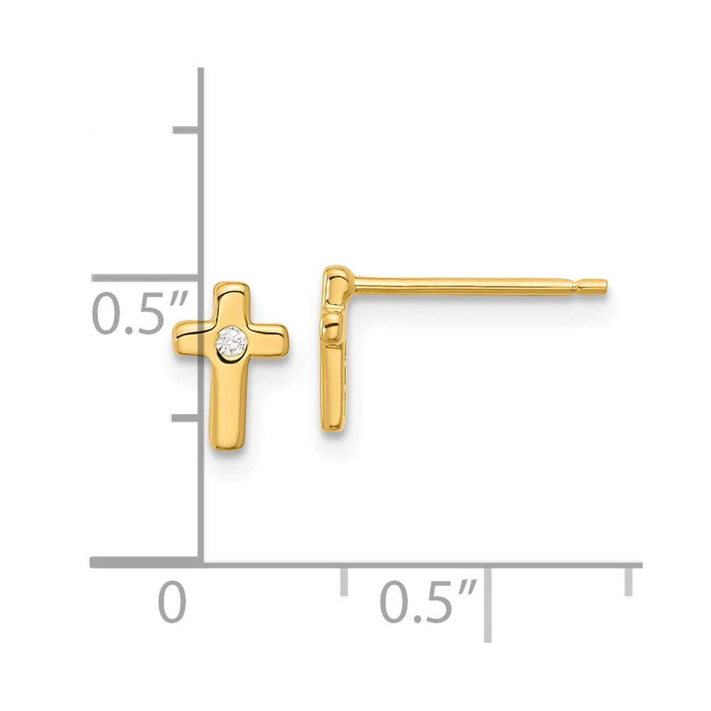 Sterling Silver Gold-tone Polished CZ Cross Post Earrings