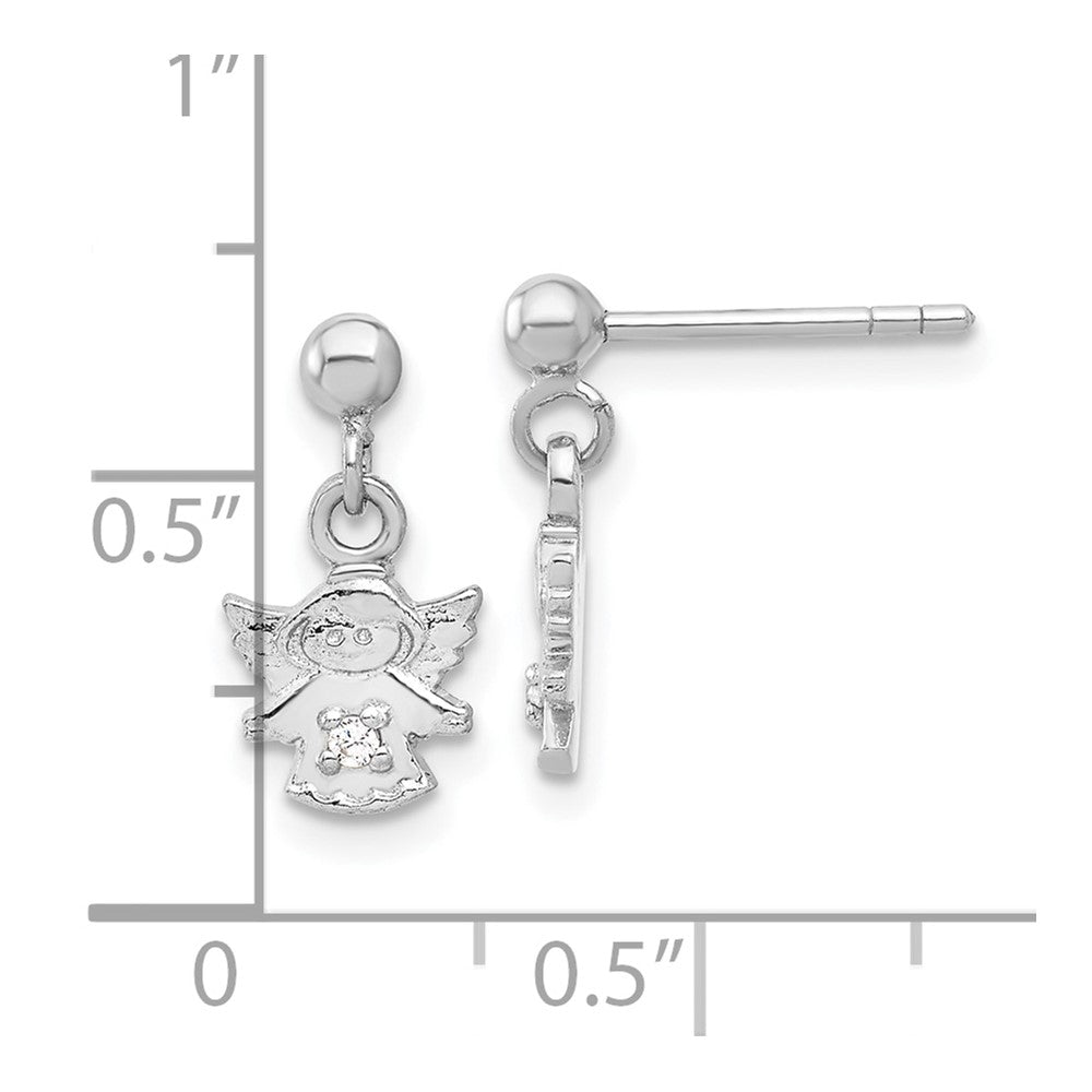 Sterling Silver Rhodium-plated Polished CZ Angel Post Dangle Earrings