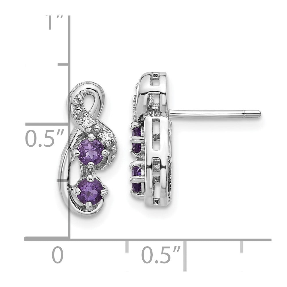 Sterling Silver Rhodium-plated Amethyst and CZ Swirl Post Earrings