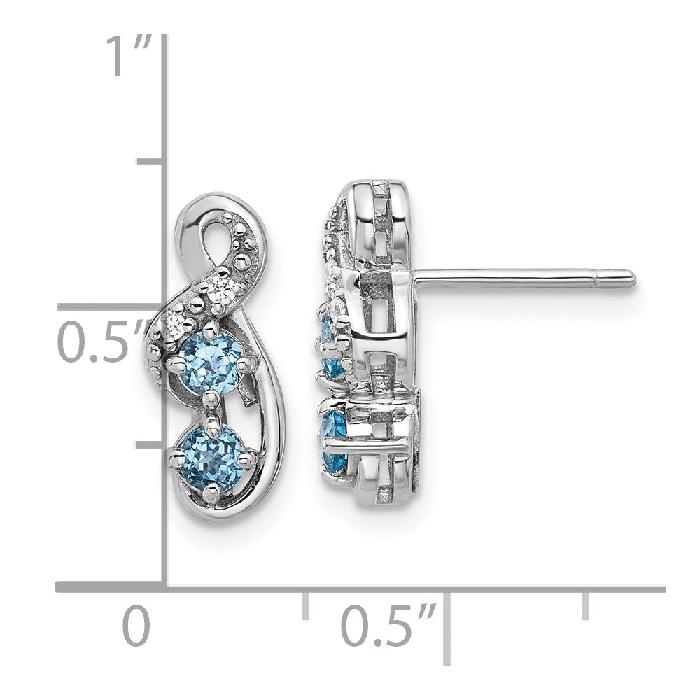 SS Rhodium-plated Lt Swiss Blue Topaz and CZ Swirl Post Earrings