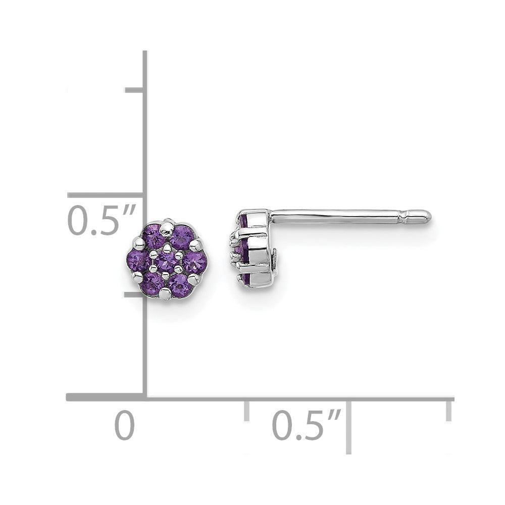 Sterling Silver Rhodium-plated Amethyst Flower Post Earrings