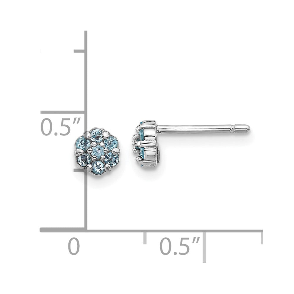 SS Rhodium-plated Light Swiss Blue Topaz Flower Post Earrings