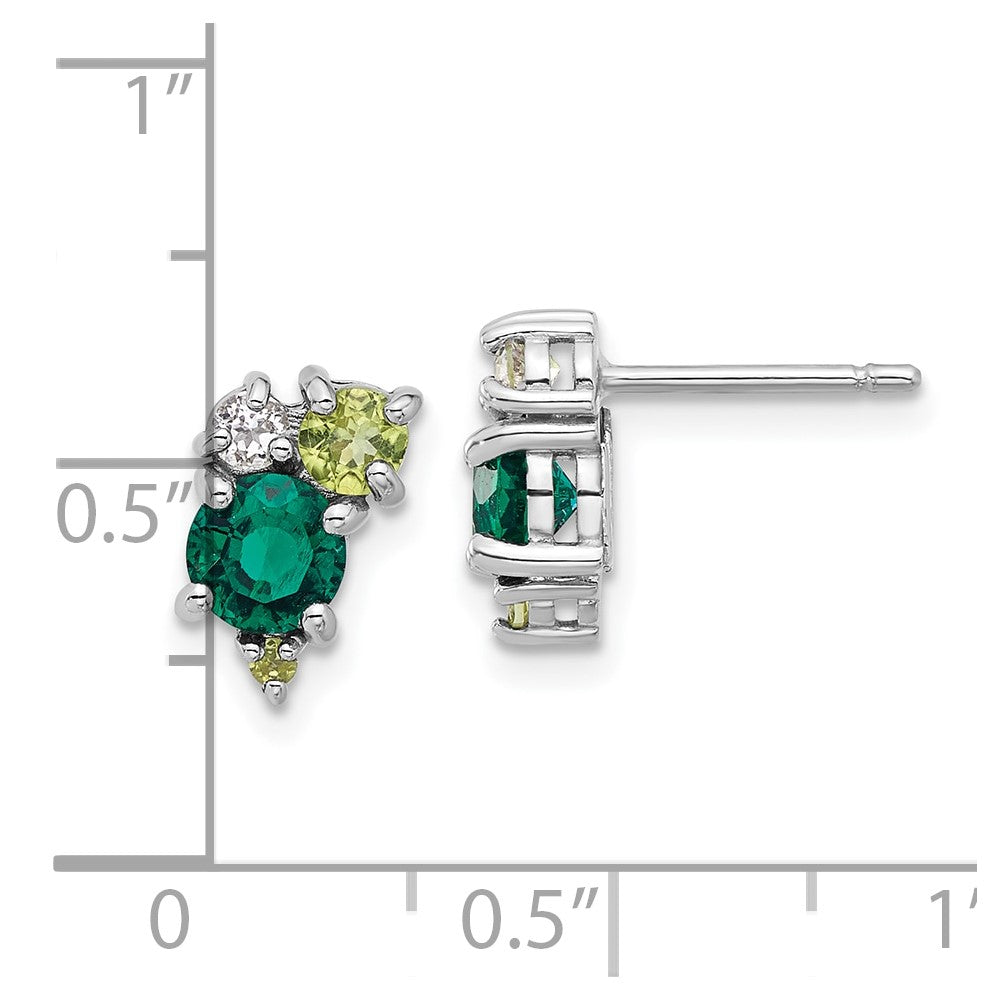 Sterling Silver Rhodium Cr.Emerald Peridot and White Topaz Post Earrings
