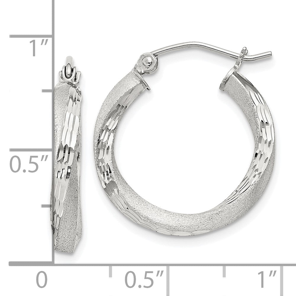 Sterling Silver Satin D/C Twisted 3x20mm Hoop Earrings