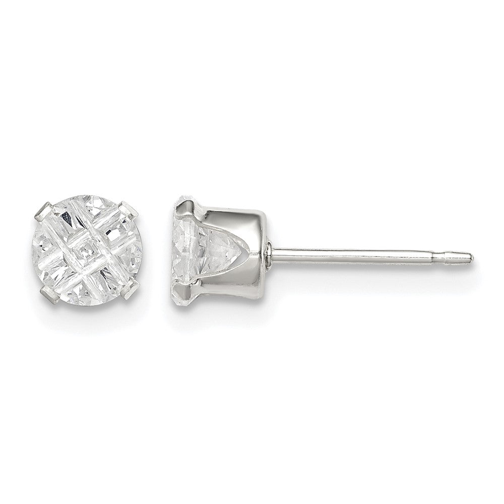Sterling Silver 5mm Round Snap Set Laser-cut CZ Stud Earrings