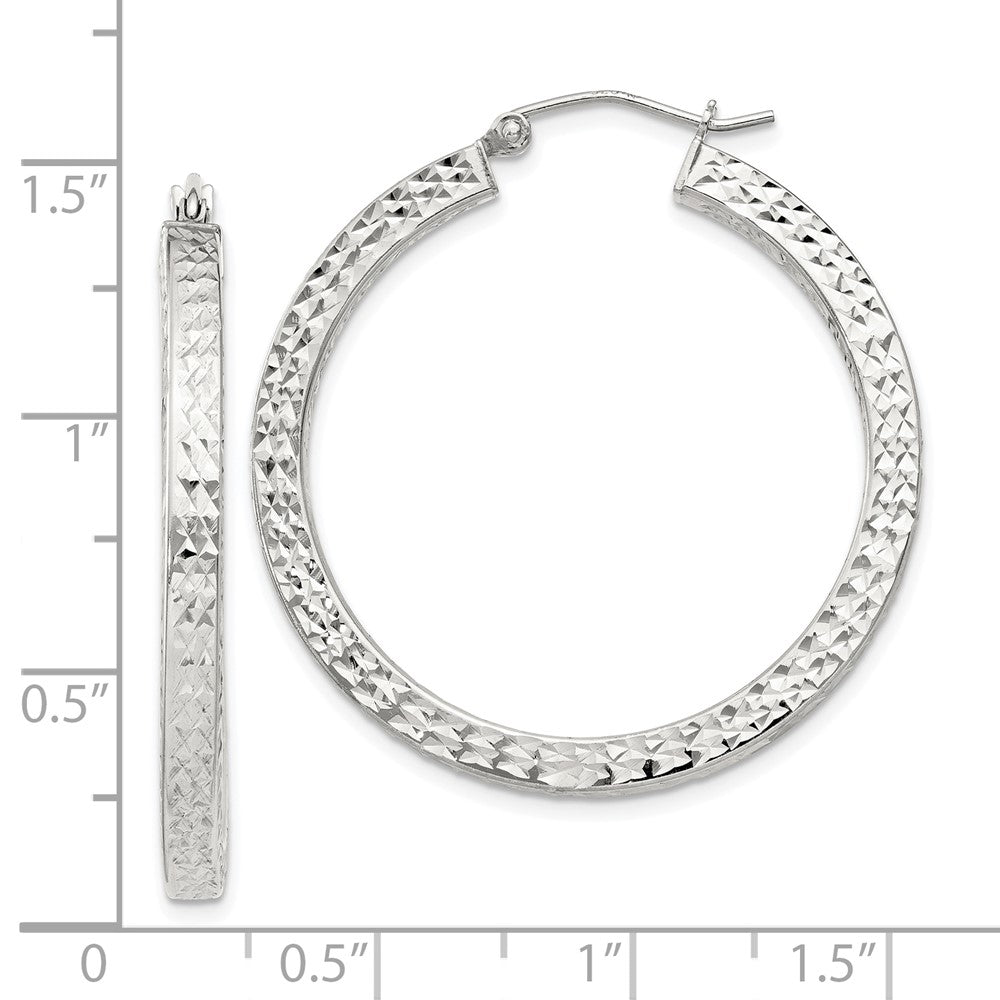 Sterling Silver D/C 3x35mm Square Tube Hoop Earrings