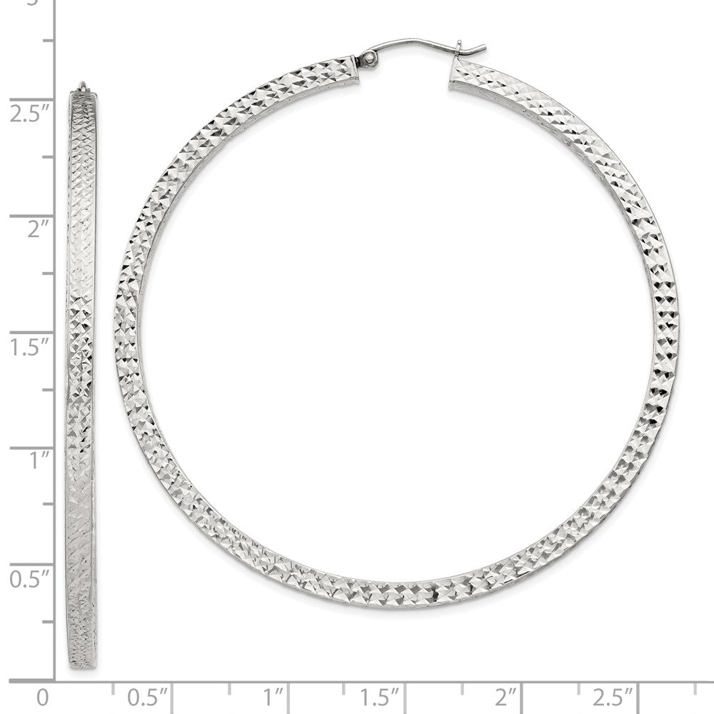 Sterling Silver D/C 3x65mm Square Tube Hoop Earrings
