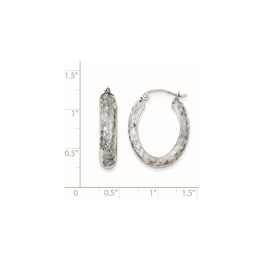 Sterling Silver Rhodium-plated Diamond-cut 5mm Oval Hoop Earrings