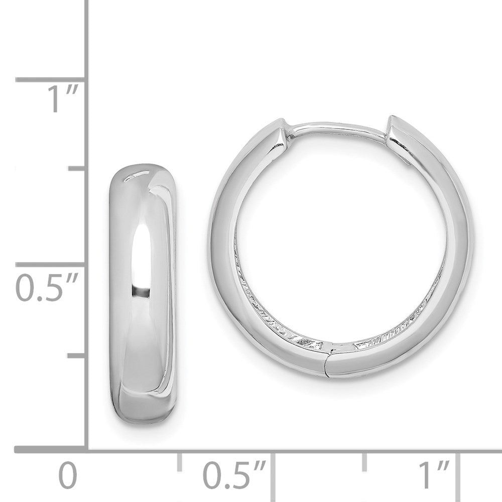 Sterling Silver Rhodium Polished Hinged Hoop Earrings