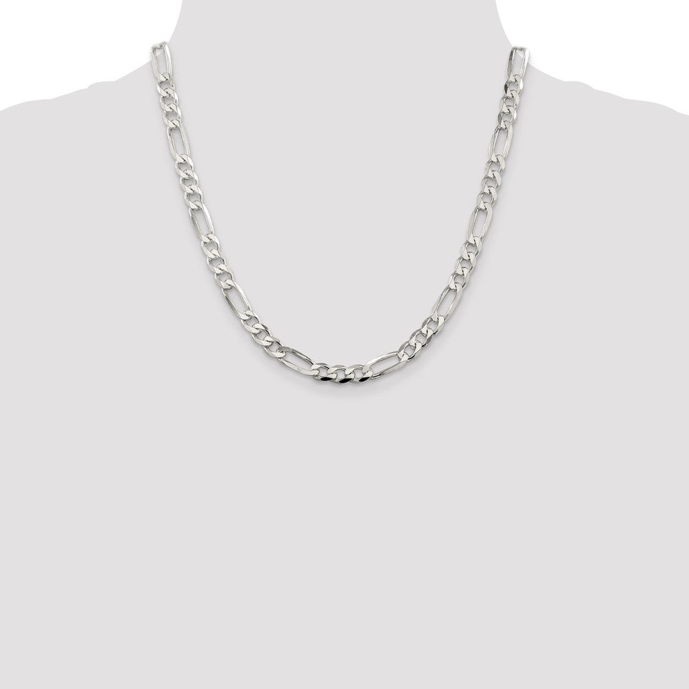 Sterling Silver 7.0mm Pav‚ Flat Figaro Chain