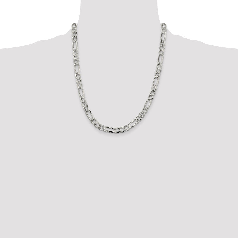 Sterling Silver 7.25mm Pav‚ Flat Figaro Chain
