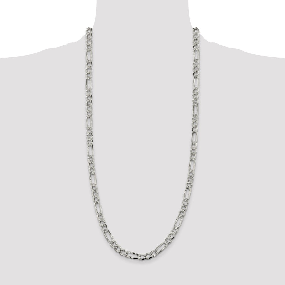 Sterling Silver 7.25mm Pav‚ Flat Figaro Chain
