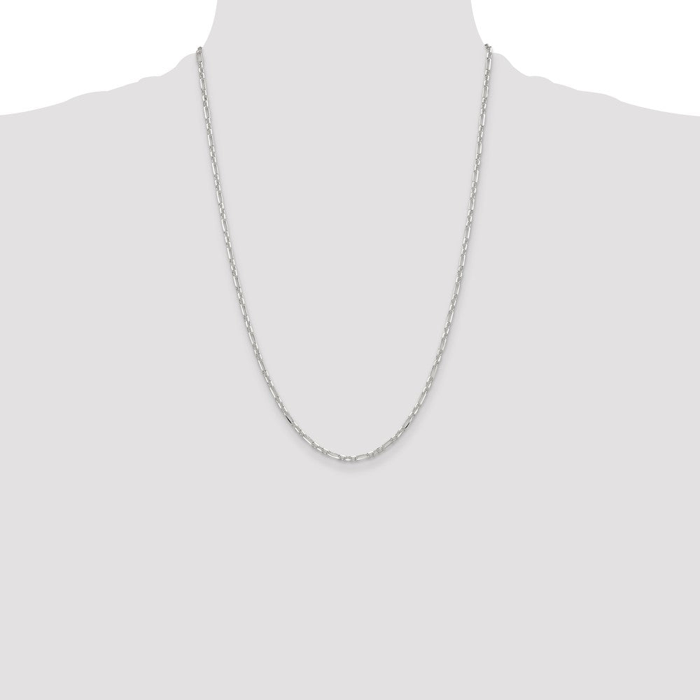 Sterling Silver D/C 3mm 3 Short Plus 1 Long Cable Link Chain