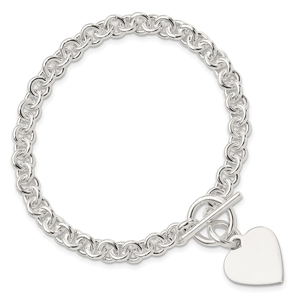 Sterling Silver Engraveable Heart Disc on Fancy Link Toggle Bracelet